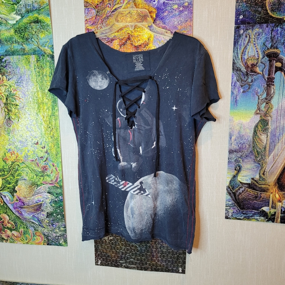 Rustic Astronaut Skateboarder Lace-Up Top, (Altered)